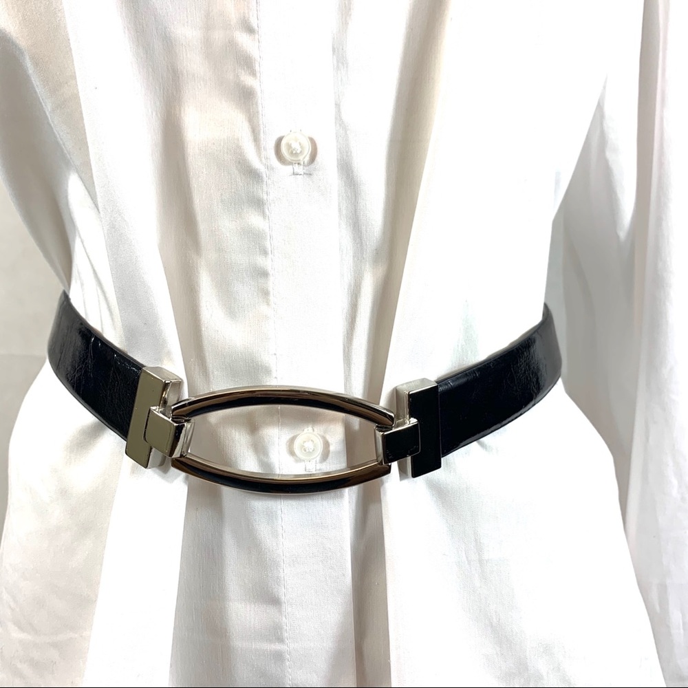 Adjustable Black Belt with Silver Buckle